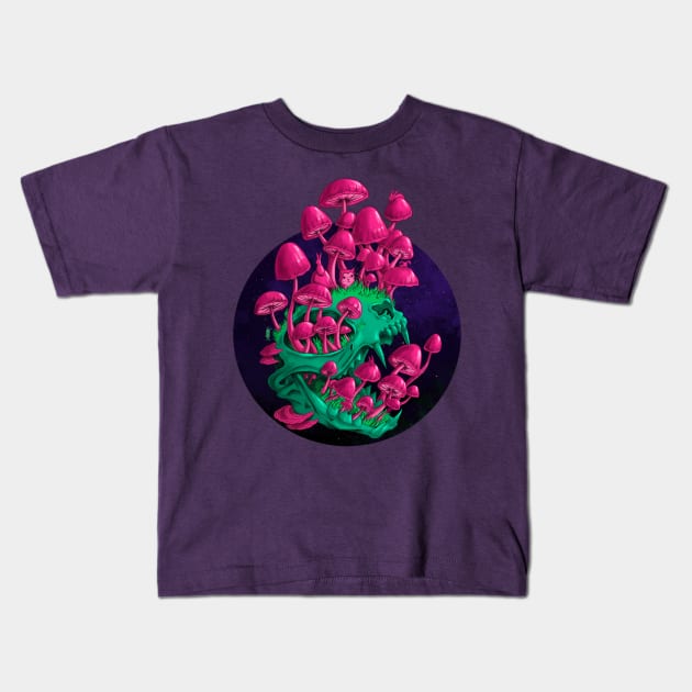 Galactic Shroom Kitty Skull Kids T-Shirt by Marta Tesoro